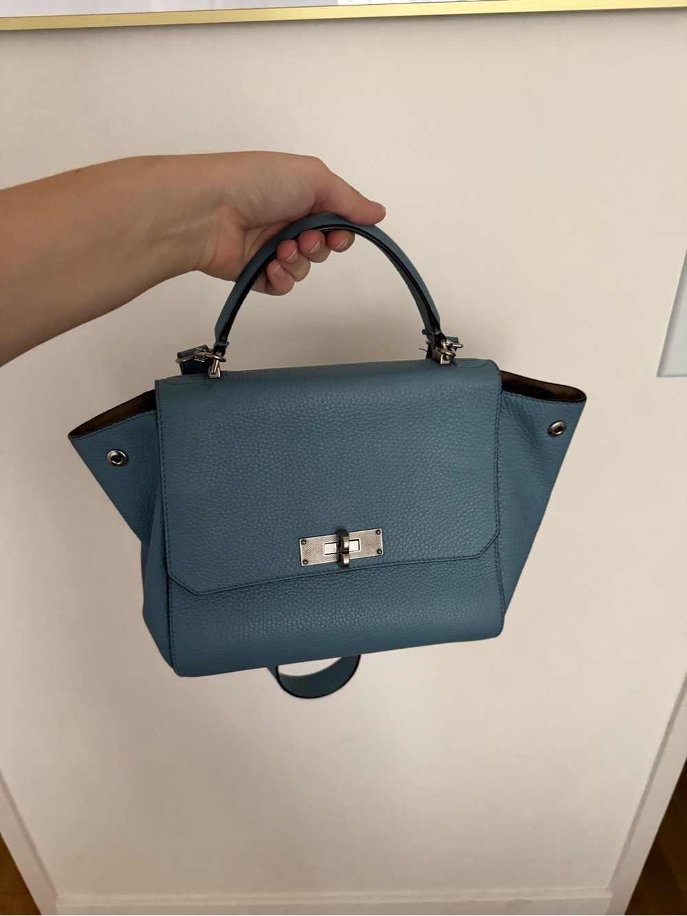 BALLY Top-Handle Light Blue Leather Bag with Top Handle and Strap